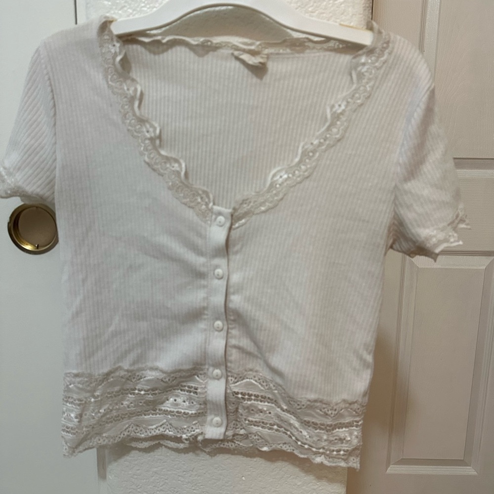 White Lace Trimmed Women's Top
